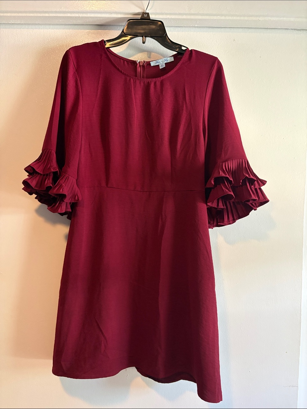 She + Sky Burgundy Ruffle Sleeve Mini Dress